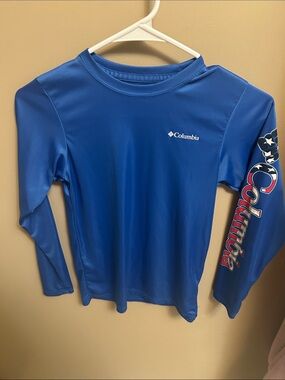 Kids Columbia Long Sleeve Athletic Top in Royal Blue with Red Sleeve Logo
